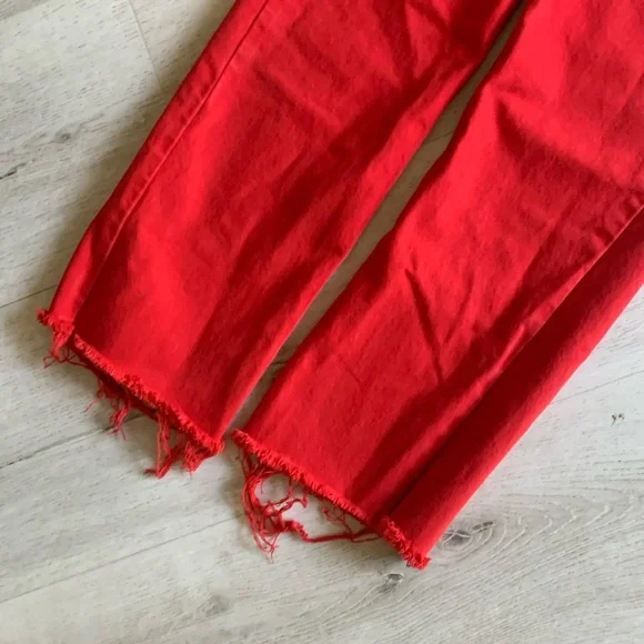 Zara The 90's Full Length Jeans Red Size 4 buttons fly raw ham - Picture 7 of 16